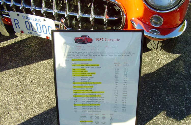 57 Corvette Roadster Data Sheet